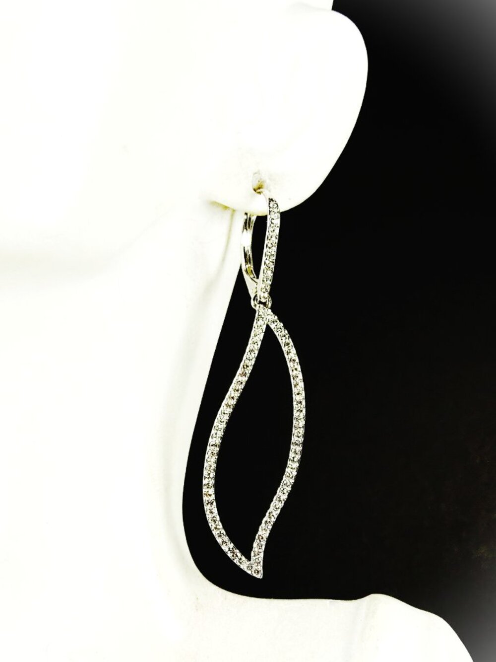 NADRI Rhodium Plate Metal & Clear Cubic Zirconia Leaf Dangle Earrings - Picture 8 of 9